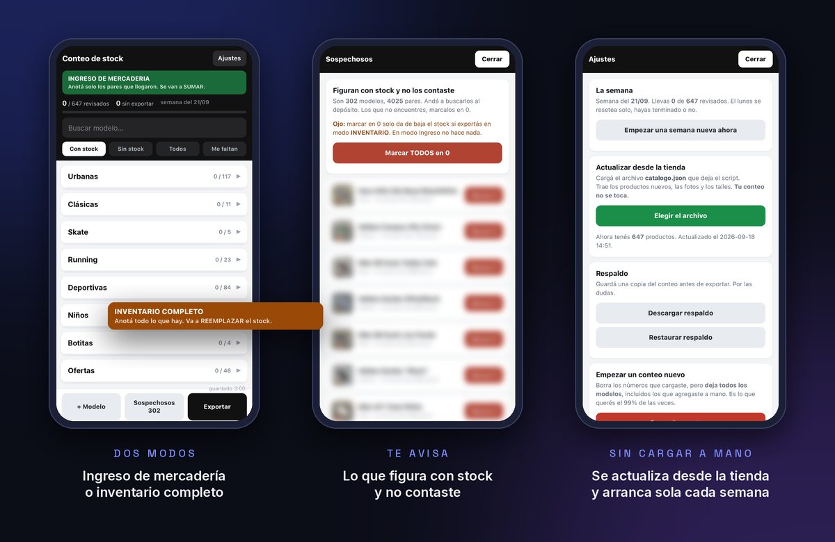 Pantallas de la app de conteo de stock